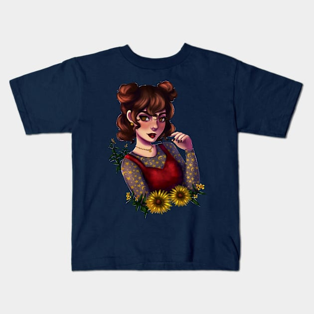 Sunflower Witch Kids T-Shirt by blueinjuly